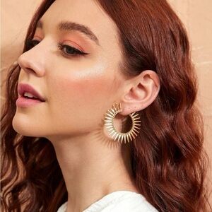 Gold Cuff Spiked Hoop Earrings